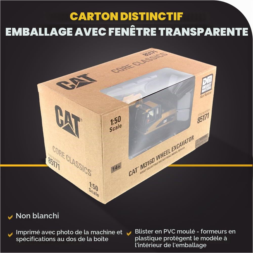 Diecast Masters 85171c - Pelle sur pneus Caterpillar M316D, échelle 1:50, env. 16,9 x 5,6 x 7 cm, dès 14 Ans, Jaune