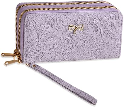 Purse Ladies Wallet PU Coin Purse Long Clutch Wallet Women Change Pouch Card Organizer with Detachable Wrist Strap 8 Card Slots Purple, PP-SO003