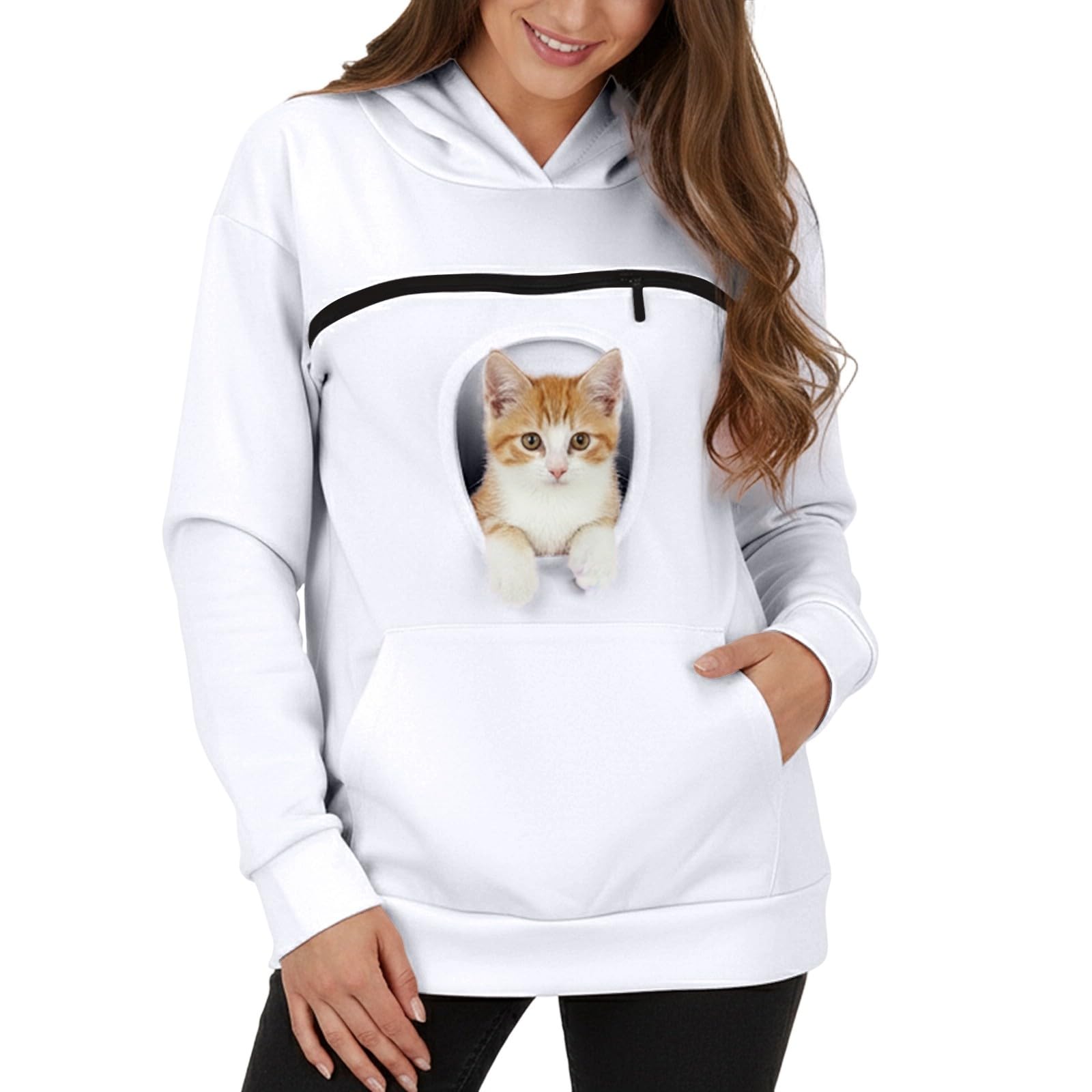 Générique Winter-Sweatshirt mit Kapuze, mit Tasche, kuscheliger Fleecepullover für lässiges Outfit, warmes und weiches Oberteil, langärmlig