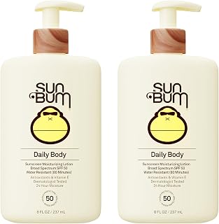 Sun Bum Daily SPF 50 Sunscreen Body Lotion - Broad Spectrum Moisturizing Sunscreen with Vitamin E - Vegan and Hawaii 104 Act Compliant (Without Octinoxate & Oxybenzone) - 8 oz (Pack of 2)