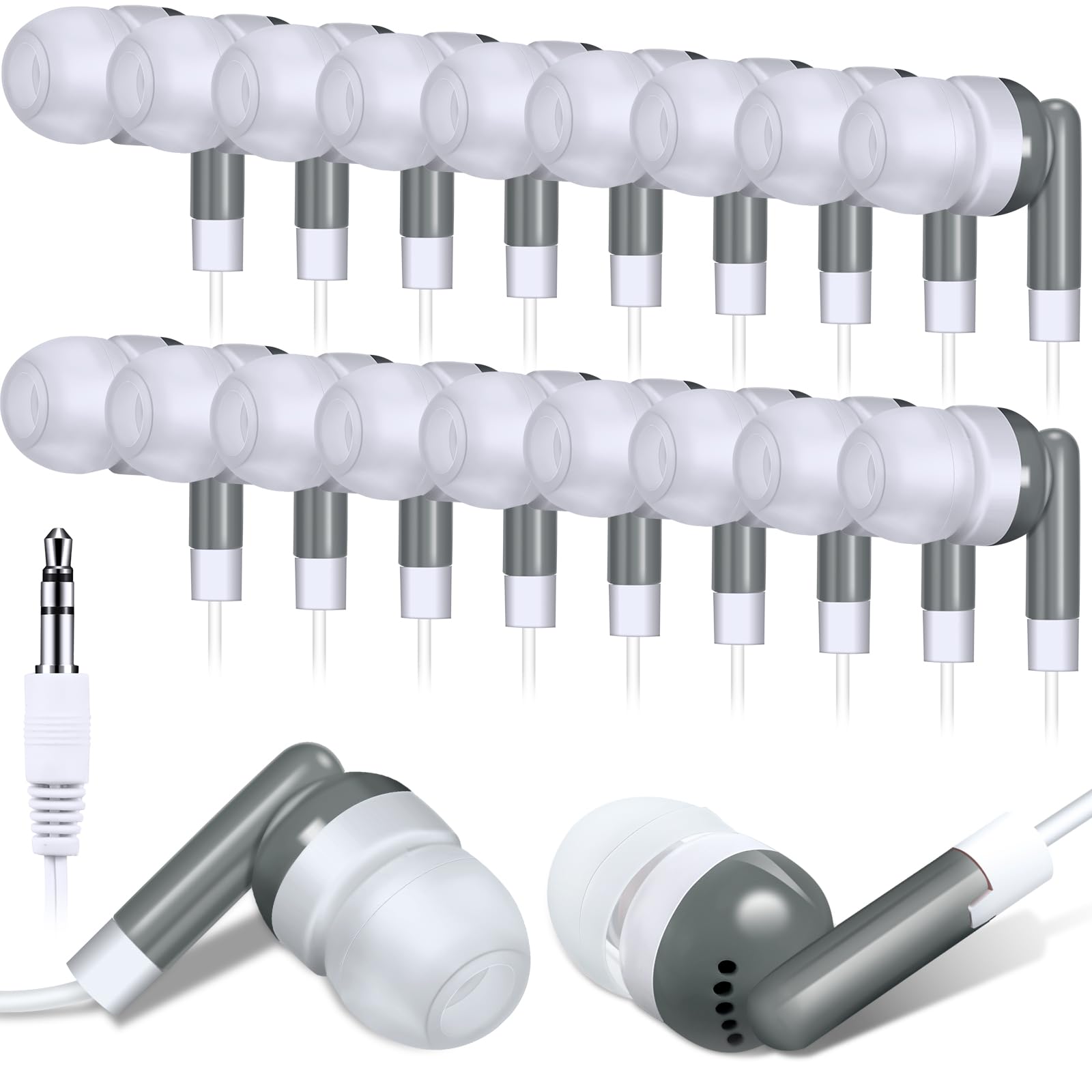 Konohan 100 Pcs Bulk Earbuds with Wire Basic Headphones in Ear for Libraries Laptop, No Microphone 3.5 mm Jack Earbuds Dot Headphones, Individually