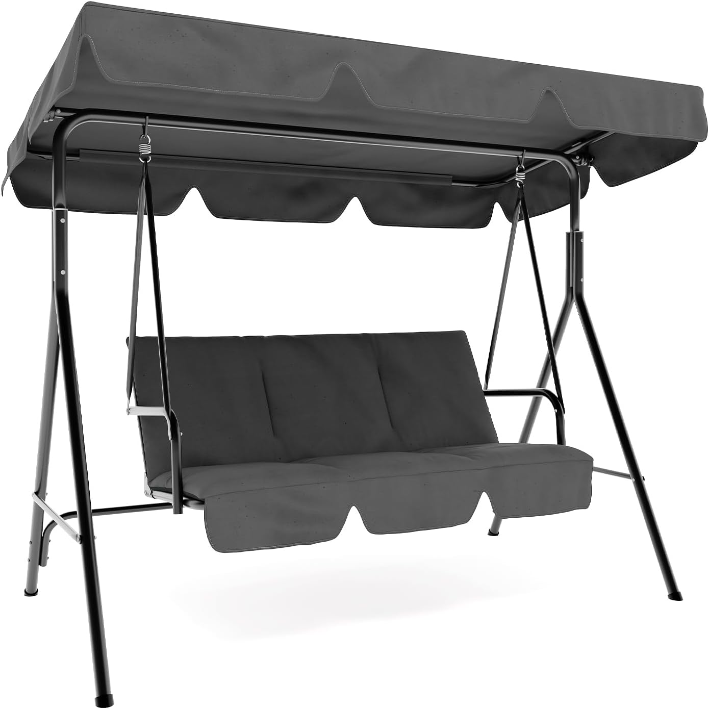 3-Seat Patio Swing Chair with Adjustable Canopy, Outdoor Porch Swing with Armrests, Textilene Fabric Seat & Backrest, Patio Swing Bench for Garden, Backyard, Poolside-Grey