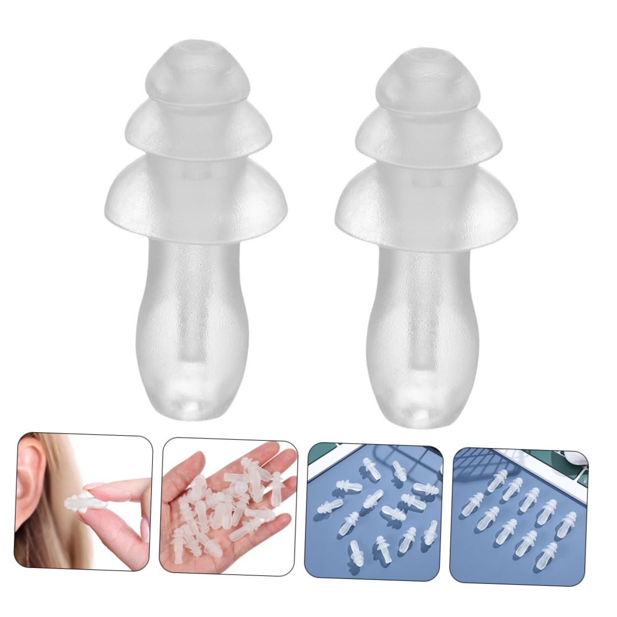 GLEAVI 250pares Tapones De Oído De Silicona y Flexibles Reducción De Ruido Eficaz Para Estudio y Impermeables y Reutilizables Transparentes