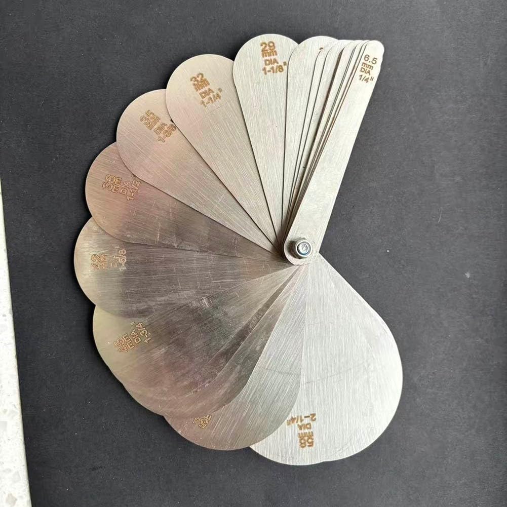 Seilrollen-Nutenlehre 6,5-54 mm & 1/4-2-1/2 Zoll, 22-teiliges Set aus Edelstahl, Messgerät für Rillenradius und Verschleißprüfung an Flaschenzügen(Metric system)