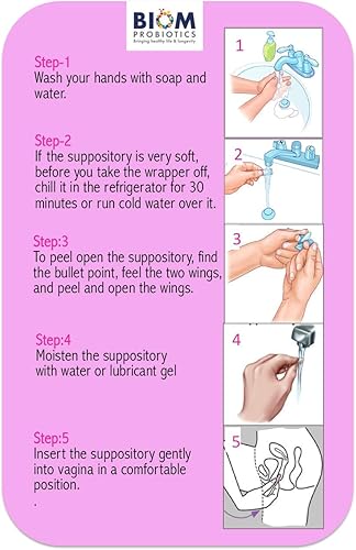 Miniatura 3 de Biom Probiotics Prebióticos Supositorios de ácido bórico. Probiótico de salud femenina para infecciones y pH esenciales VEGANO, SIN PARABENOS (10)
