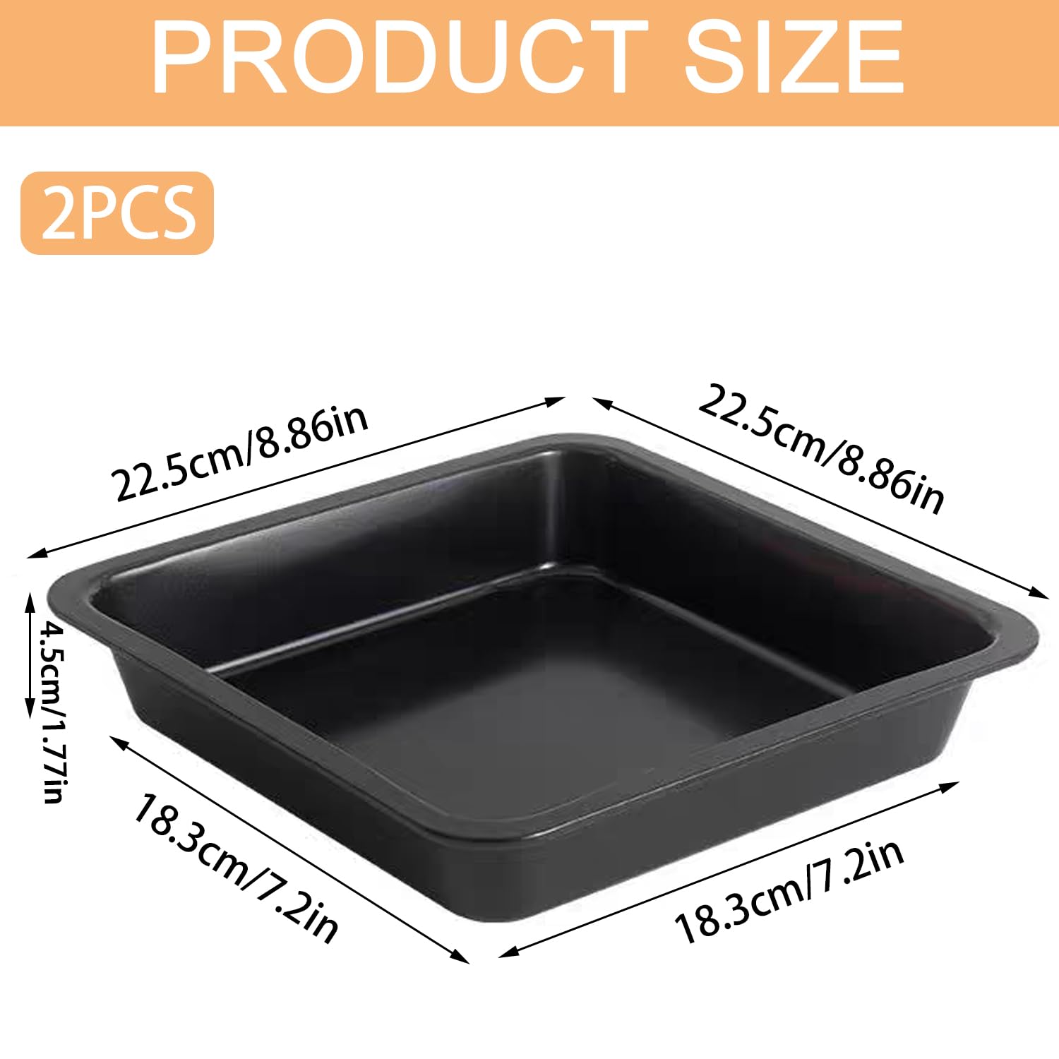2 Quadratische Auflaufform, 22.5x22.5x4.5cm Brownieform Eckig Kuchenform Backform Kastenform Brot Brotbackformen mit Antihaftbeschichtung Brotformen zum Backen für Backofen, Ninja Heißluftfritteusen
