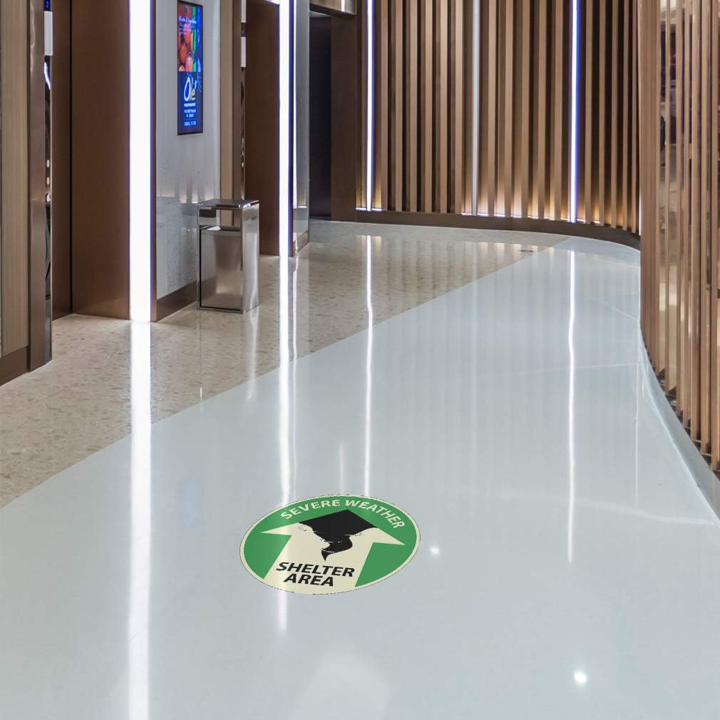 Severe Weather Shelter Area Floor Decals Green Anti-Slip Round Shape C Lifestyle Industrial Signs Stickers 17Inches Longer Side