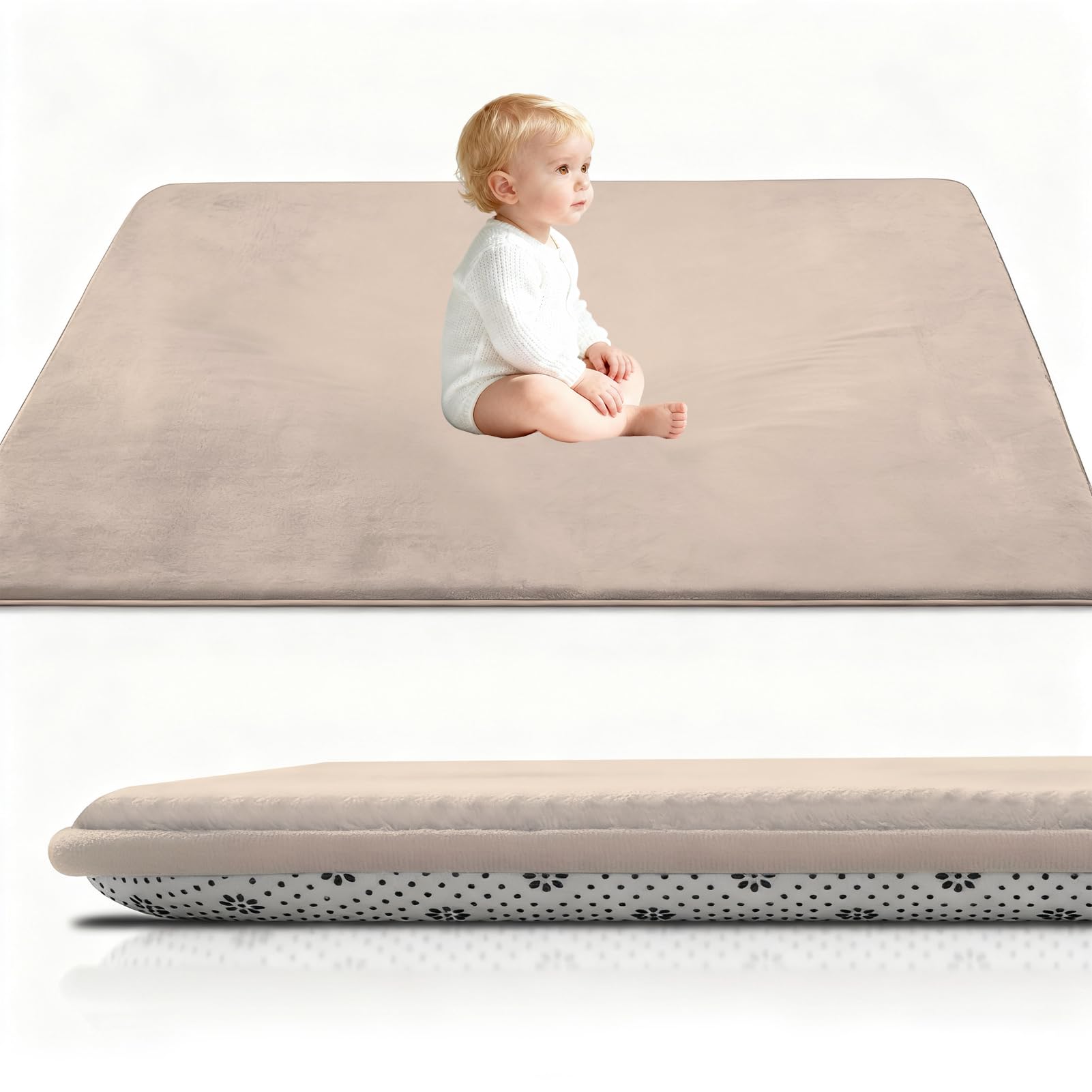 Stqyeiw Kinderteppich Teppich Verdickung Korallen Samt Teppich Korallensamtteppich Kinder Krabbeldecke Tatami Teppiche Kinder rutschfeste Vergrößern Spielmatte Yogateppich 100 x 120 cm Hellbraun