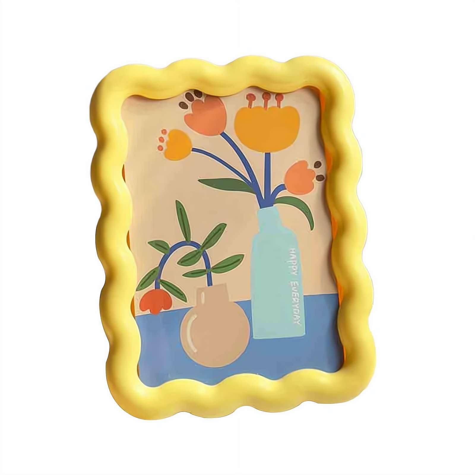5x7 Picture Frame with Mat for 4x6, Vintage Curved Funky Decorative Picture Frame Wavy Edge, for Tabletop Wall Display Decorative Art Design Home Decor (Yellow)