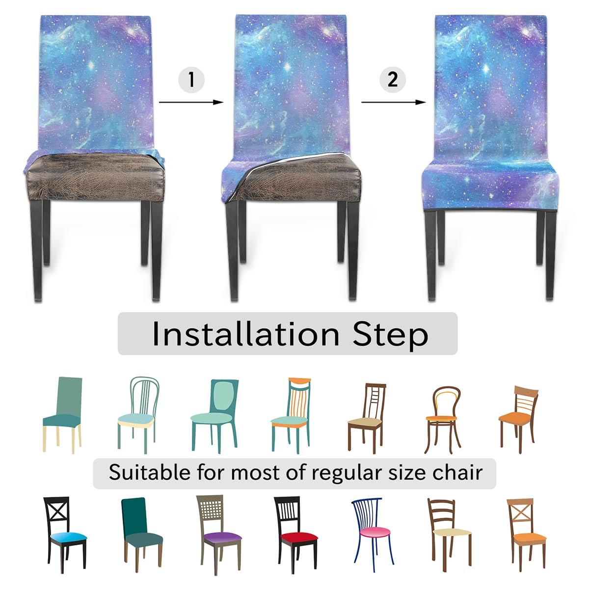 Mexpekil Esszimmerstuhlhussen mit violettem Galaxie-Muster, waschbar, Stuhlhussen für Küche, Hochzeit, Party, Dekoration, 6 Stück