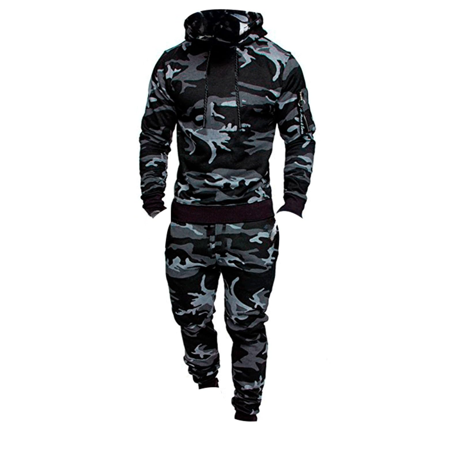 Generisch Ensemble de survêtement camouflage pour homme, 2 pièces, sweat à capuche et pantalon de jogging, veste à capuche, pantalon de jogging, gym, course, streetwear, M-3XL