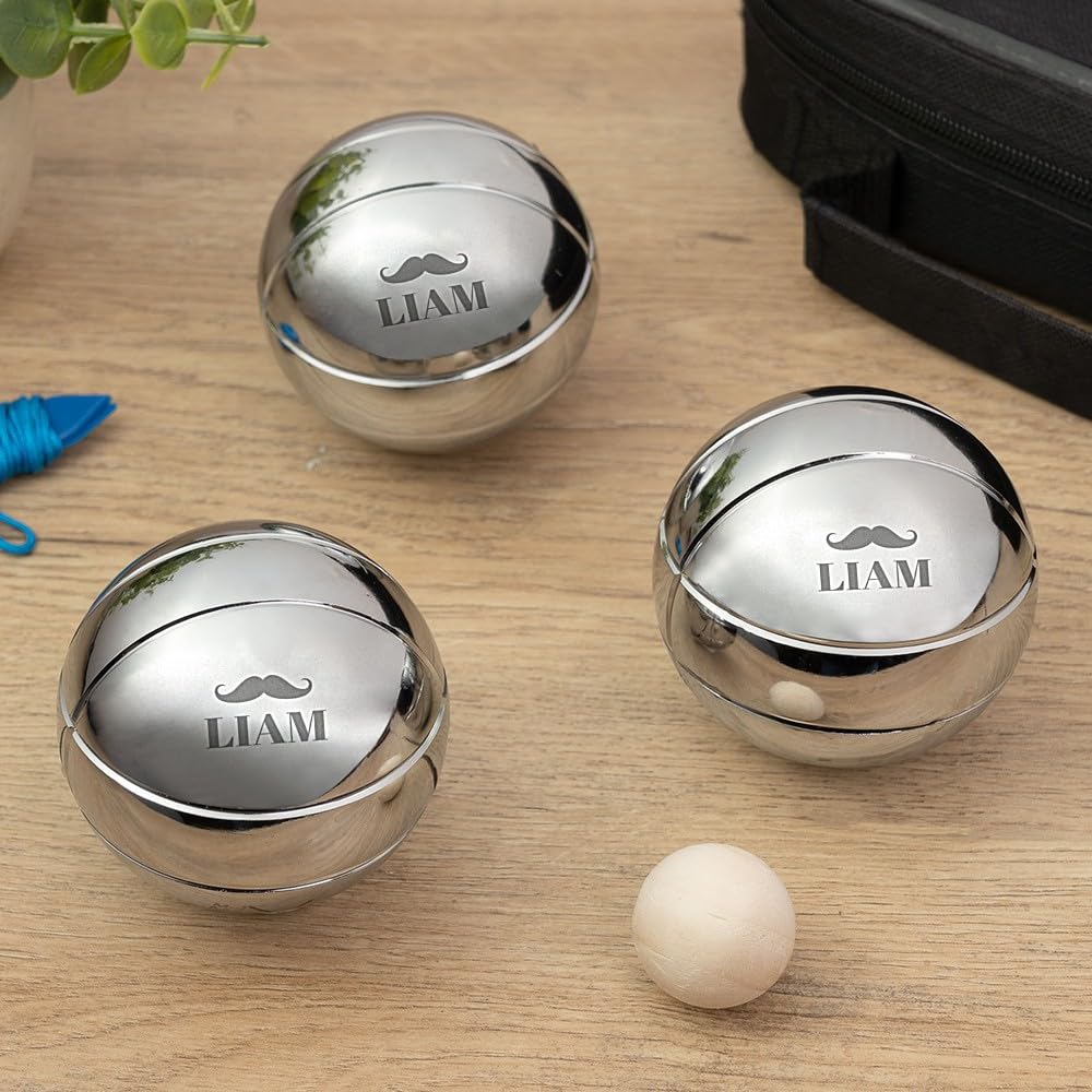 Wanapix|Pétanque-Kugeln | Geschenk| 3 Kugeln+Tasche |Namen Text Personalisieren