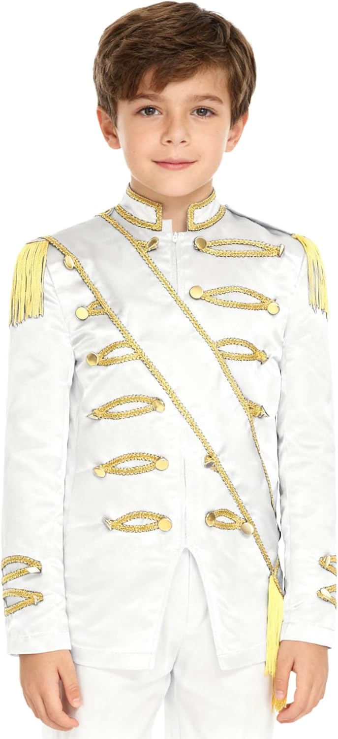 Unisex Kids Marching Band Circus Ringmaster Outfits Long Sleeve Drum Major Uniform Honor Guard Jacket Coat