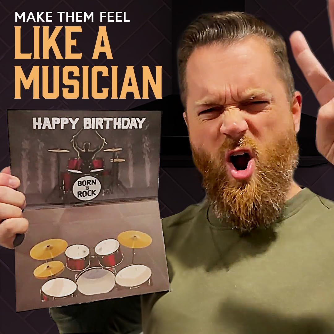 Interactive Music Birthday Card - Playable Musical Birthday Cards for Men, Unique Gift for Guitar Players, Drummers & Pianist, Musician Friends & Son, Musical Instrument Touch to Play (Drums)