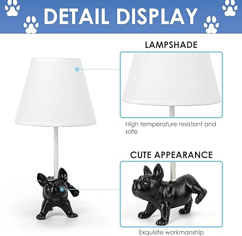 Miniatura 3 de HERBESTBAY Lámpara de mesa para niños, adorable lámpara de escritorio estilo bulldog francés de 13 pulgadas, lámpara de noche de perro negro, ideal