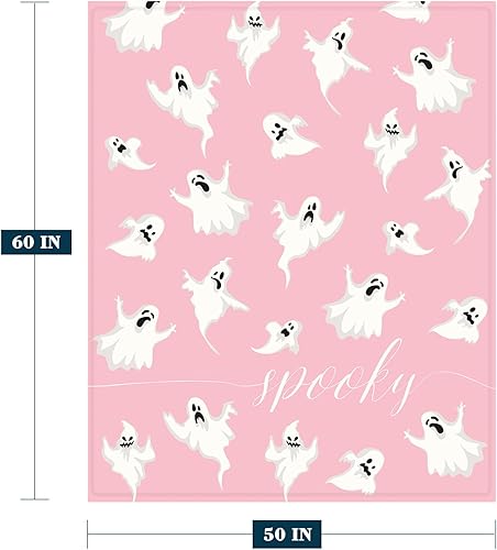 Miniatura 2 de YeeJu Manta de Halloween con bonito diseño de fantasma, para sofá, cama, sala de estar, exterior, acogedora, suave, ligera, mullida, de forro polar,