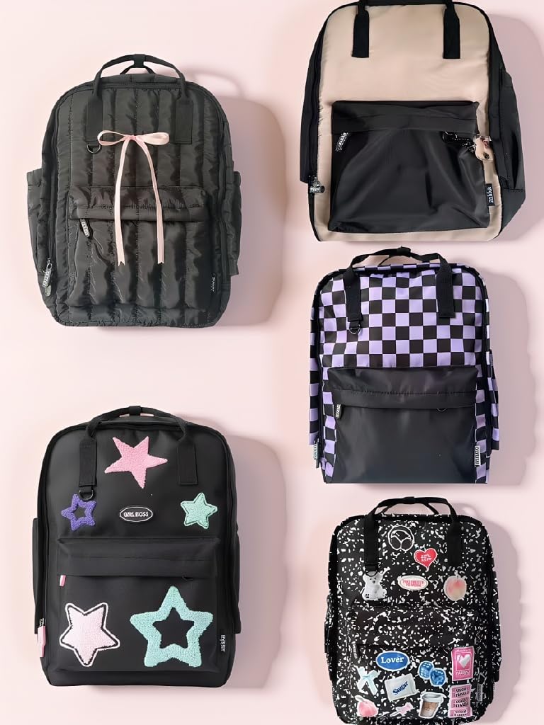 Cute Puffer Laptop Backpack,Black Quilted Casual Daypack with Bow,Puffer Backpack for Women,Water-Resistant Bookbag For14Inch Laptop (Quilted)