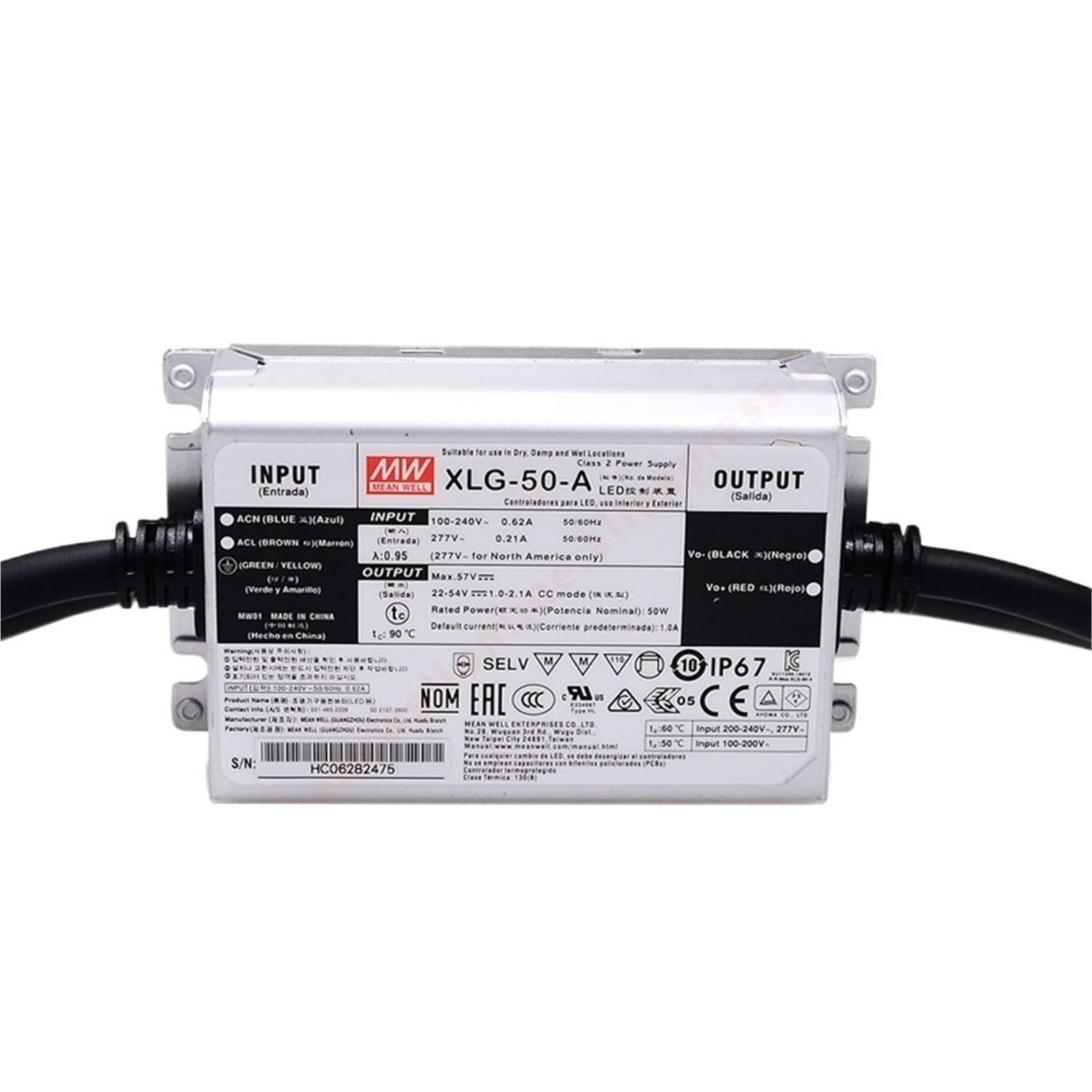 FCARUMIQP XLG-50-A IP67 for Indoor/Outdoor Metal Case with PFC LED Street Lighting 50W Constant Power Mode Driver