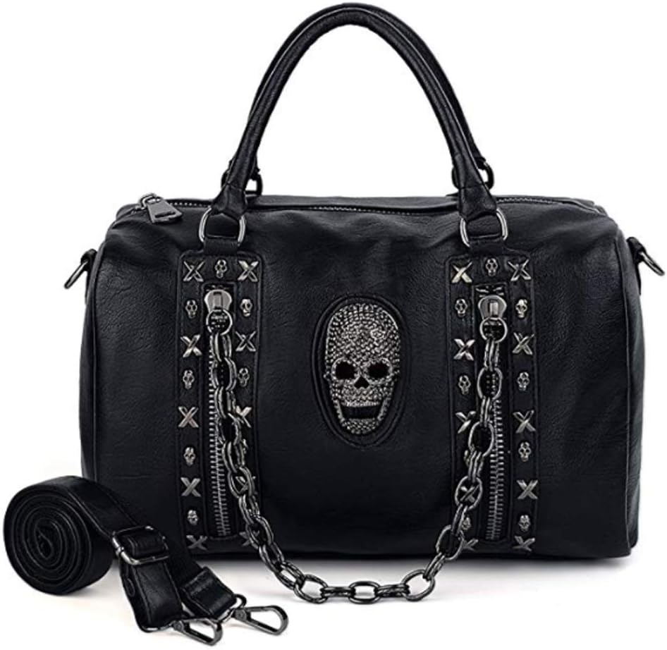 Women Skull Chain Handbag and Purse Gothic Rivet Tote Satchel Shoulder Bag - Image 3