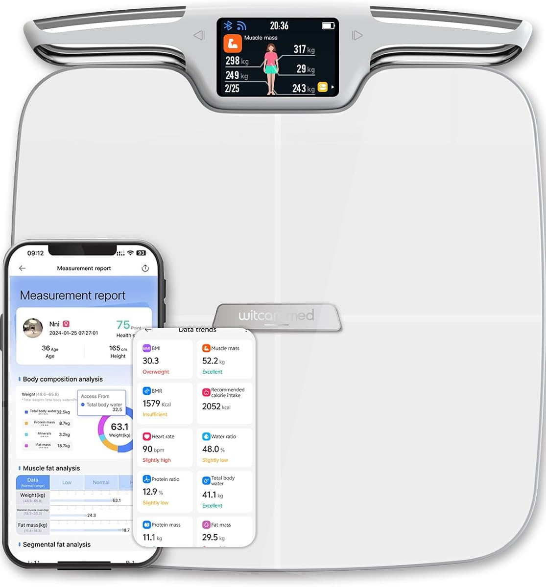 Smart Scale for Body Weight with BMI, Body Fat, Muscle Mass, 8 Electrode High Precision Bathroom Scale, Scale with App, 56 Body Composition Measurement