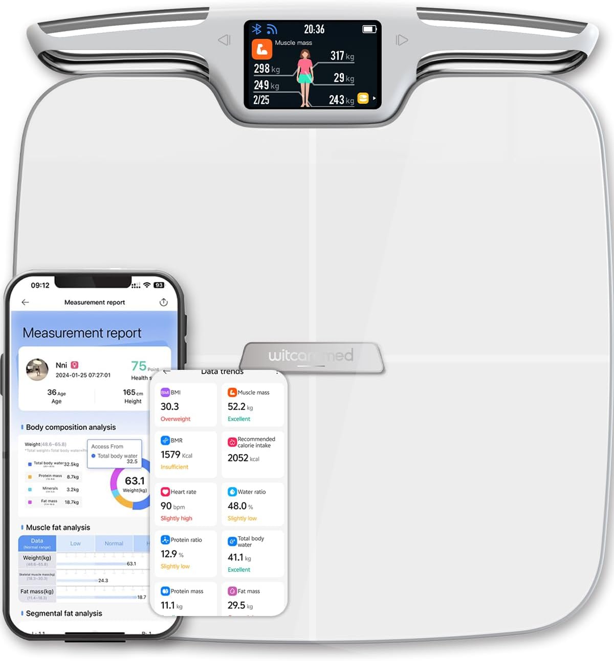 Witcaremed Smart Scale for Body Weight with BMI, Body Fat, Muscle Mass, 8 Electrode High Precision Bathroom Scale, Scale with App, 56 Body Composition Measurement