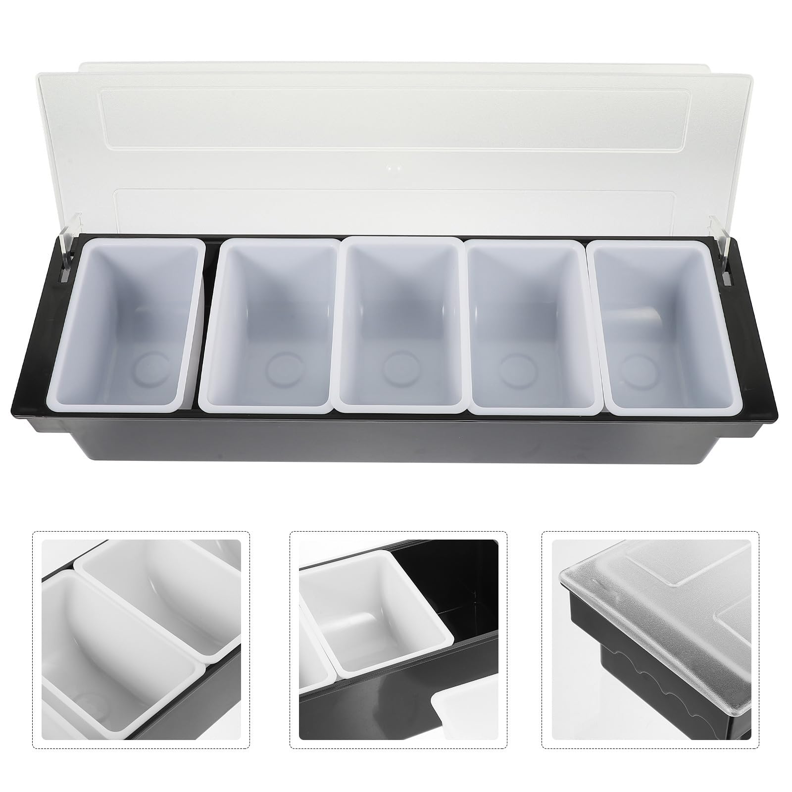 INOOMP Boîte en Plastique Compartimentée Noire 5 Compartiments, Design Couvercle, Contenant Alimentaire Pratique pour Fruits Secs et Collations Bar