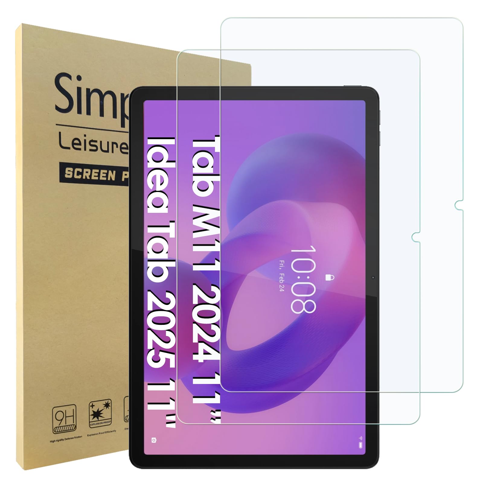Simpeak 2 Pack Pellicola Protettiva Vetro Temperato per Lenovo Idea Tab 2025 Lenovo Tab M11 2024 11" HD Antigraffio