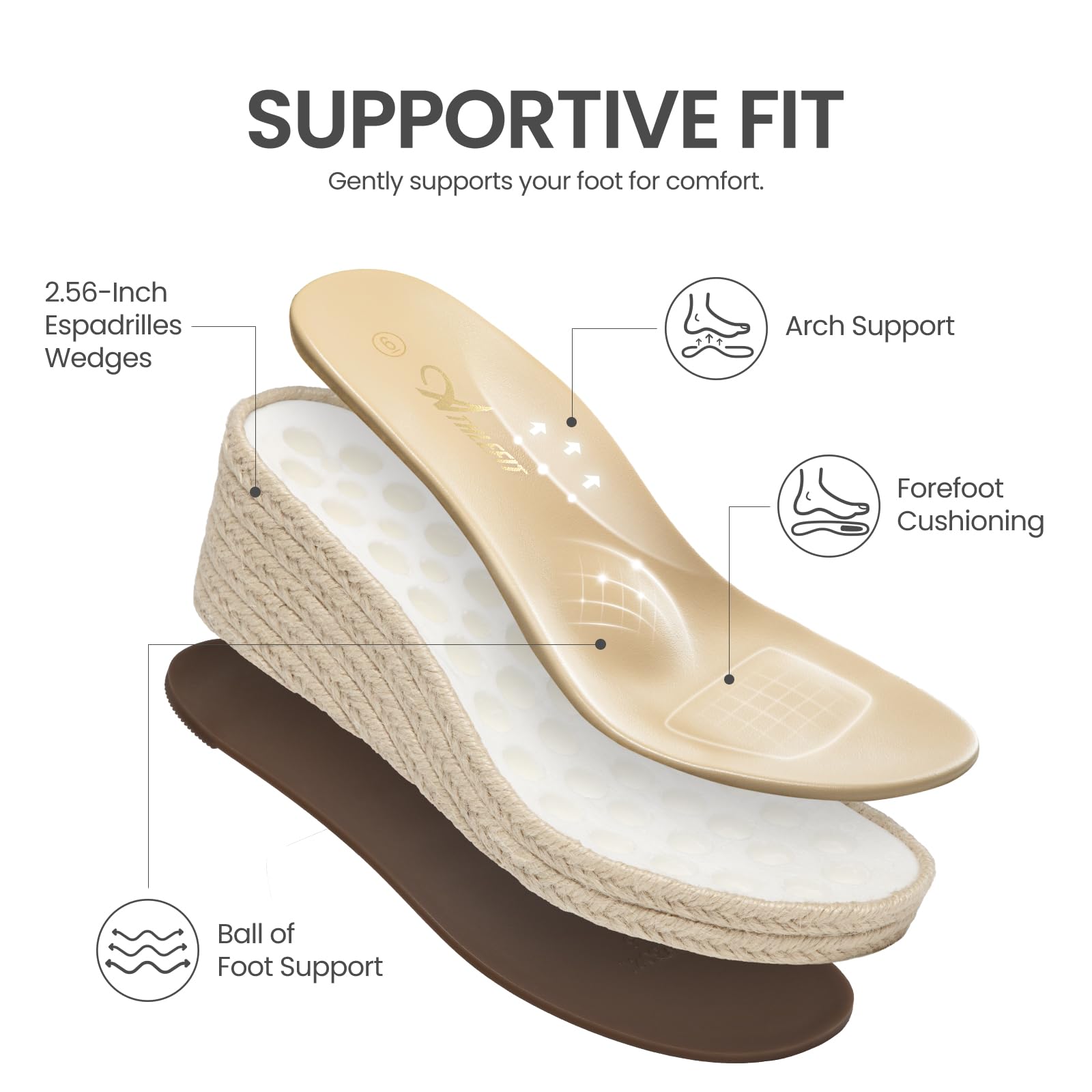 Athlefit Women's Espadrille Platform Wedge Sandals Comfortable Casual Elastic Strap Open Toe Sandals with Arch Support for Summer Work Vacation — view 4