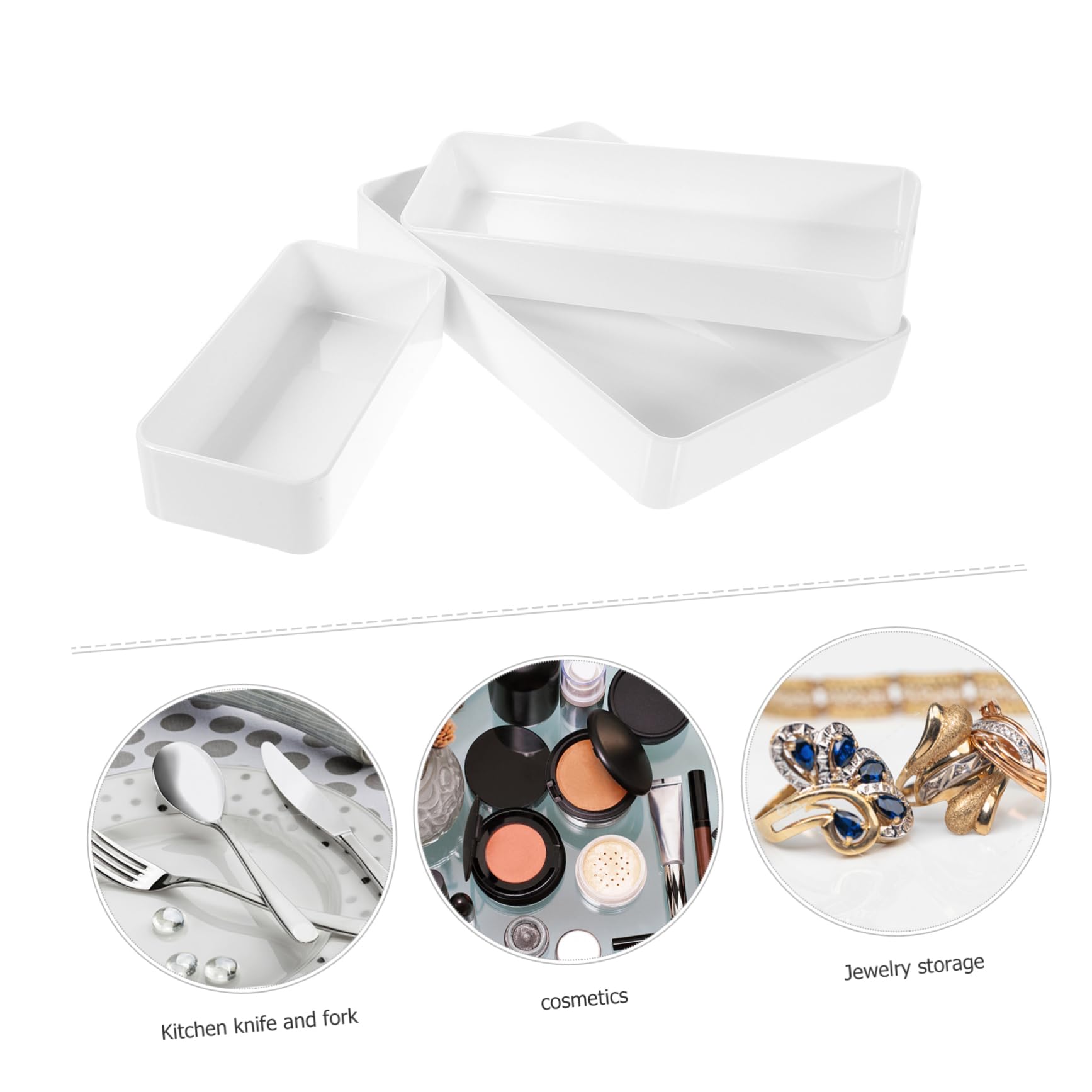 Operitacx Caja Organizadora para Cajones de Escritorio, 3 Piezas Pet Blanco | Borde Redondeado, Diseño Sencillo, Superficie Lisa y Uso Versátil para Baño y Maquillaje