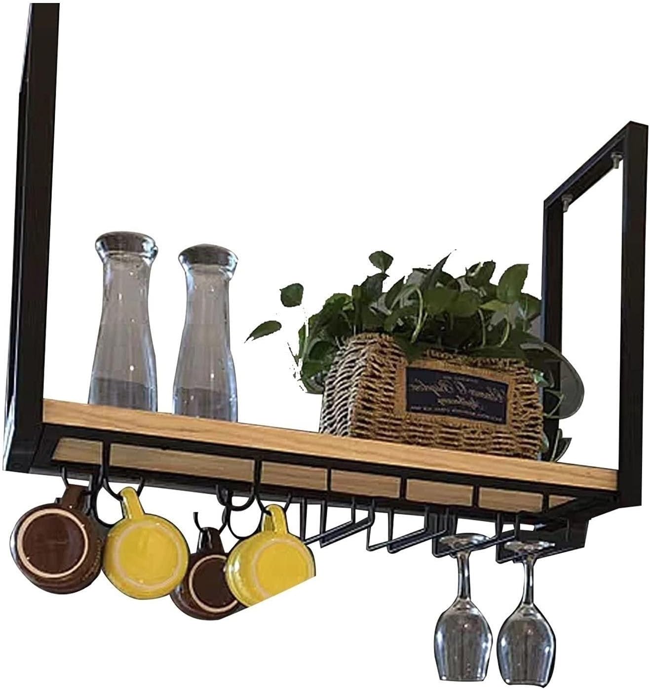 Ceiling Floating Shelves - Hanging Bottle Rack, Hanging Solid Wood Shelf Wine Rack, Nordic Iron Solid Wood Ceiling Shelf, Ceiling Mounted Storage Shelf, Bar Restaurant Decorative Flower Stand ( Size :