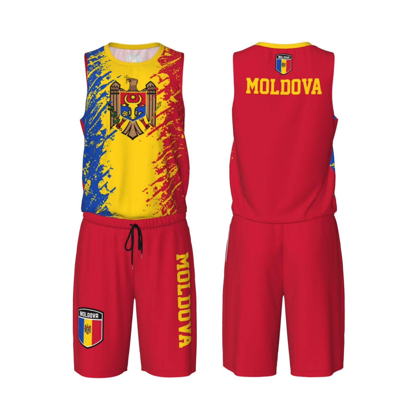 Moldova Flag Grain (3) Basketball Jersey Uniform Suit for Men Women Adults Training Athletic Set