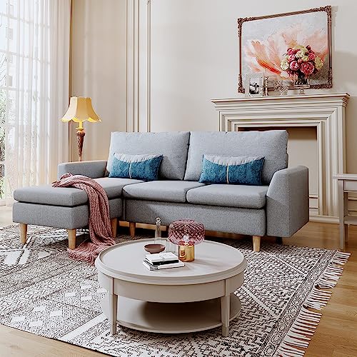 Furniture Sectional Sofa, L-Shape Sectional Couch with Reversible Chaise, Couches and Sofas with Modern Linen Fabric for Small Space (Grey-Blue)