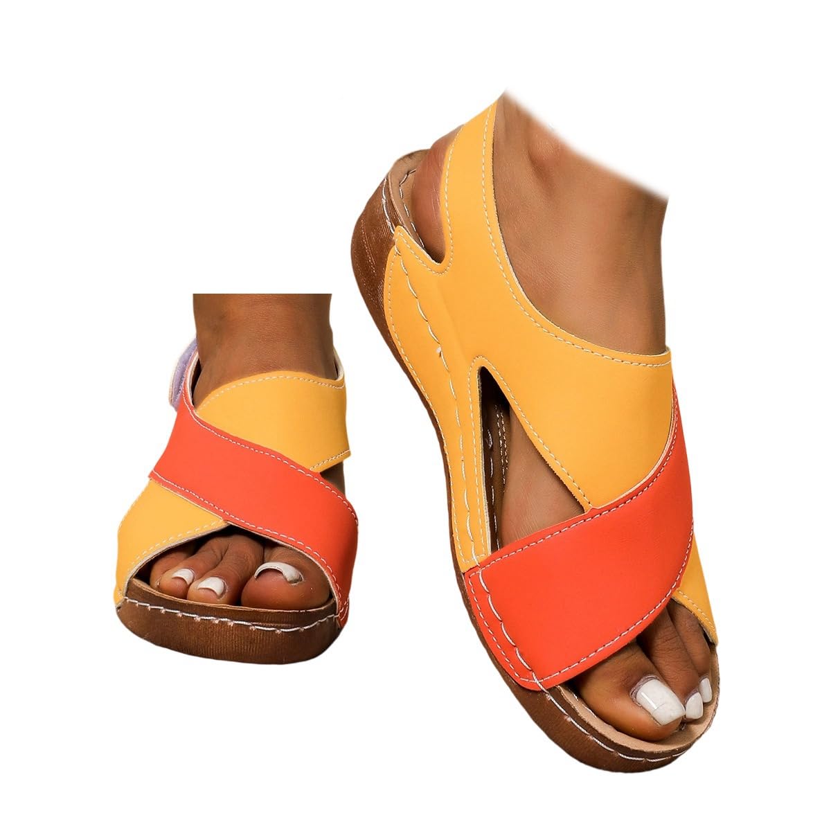 SACFOF Sandalias ortopédicas para mujer, de verano, con bloques de color, con soporte de arco, informales, correa al tobillo, con correa trasera y correa de tobillo cómoda