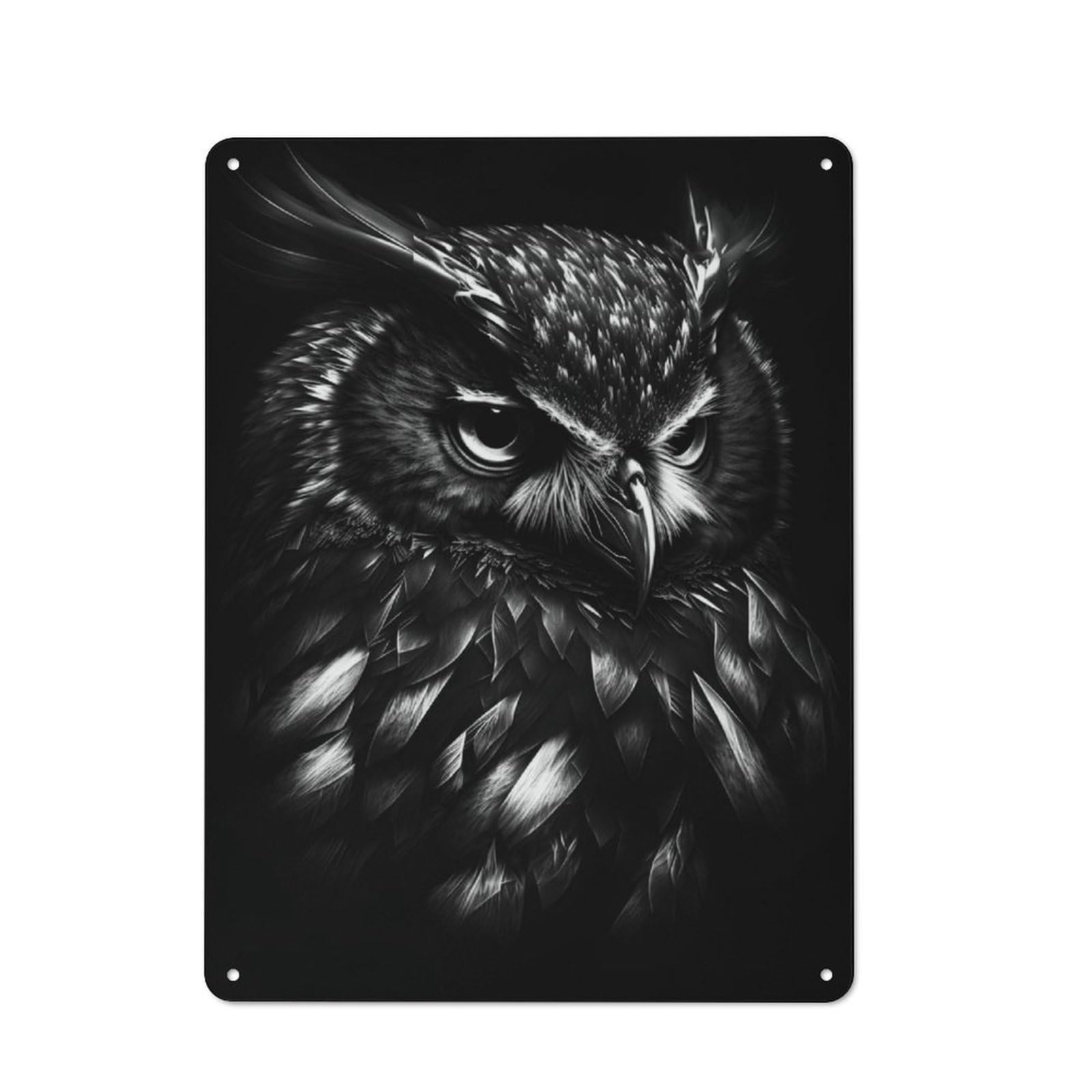 Junmoney Bw Owl Garage Style Decorative Metal Plaque 40X30cm, Garage Wall Decor For Workshop, Basement, Shed Or Games Room
