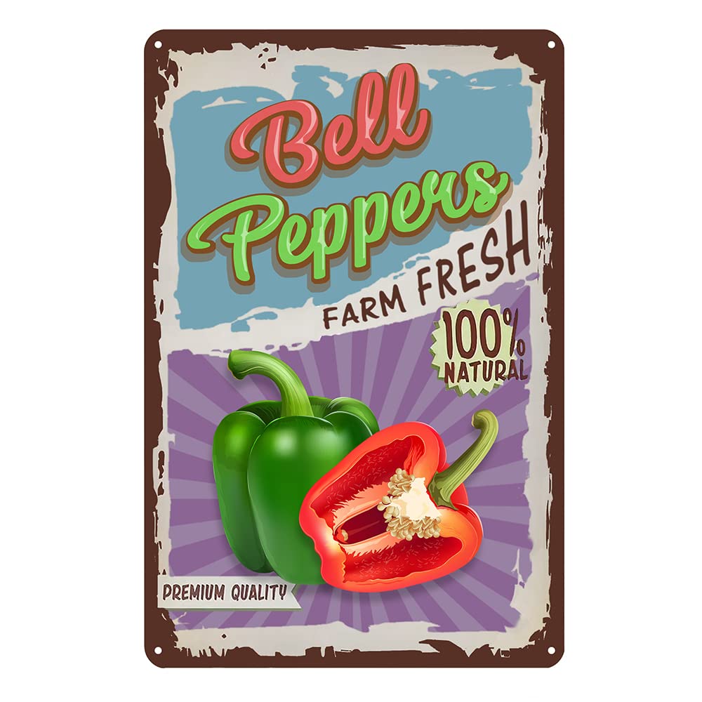 SMAZDFXX Vintage Vegetable Bell Pepper Tin Signs Kitchen Metal Signs Garden Wall Decor Farm Fresh Wall Signs 12"x16"