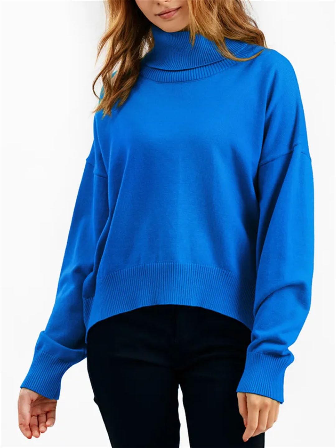Maglione da donna a collo alto lavorato a maglia a maniche lunghe