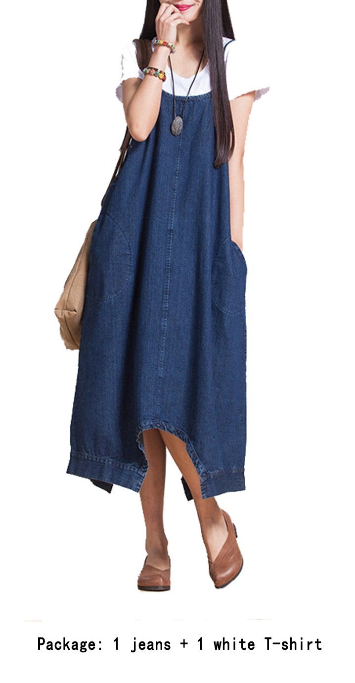 Pantalones vaqueros imitación algodón tamaño la muchacha las mujeres más largas Pantalones siameses irregulares la falda vestido largo los vaqueros múltiples vías fijados