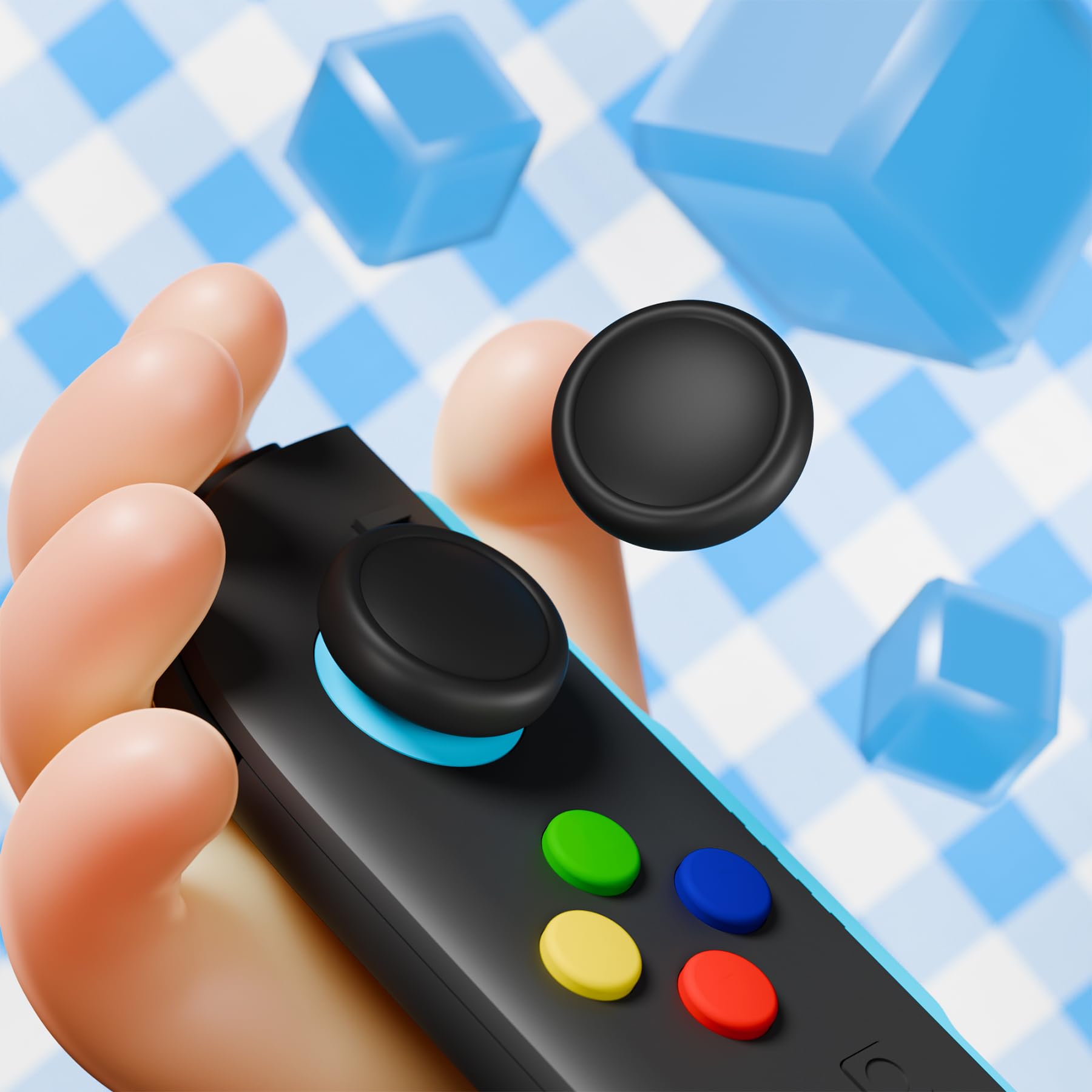 PlayVital Tapas Protectoras de Silicona para Nintendo Switch 2 (2025), 1 Par de Agarres para el Pulgar y 4 Tapas de Botones ABXY Direccionales para Joycon 2, Tapones para Joystick (Negro)