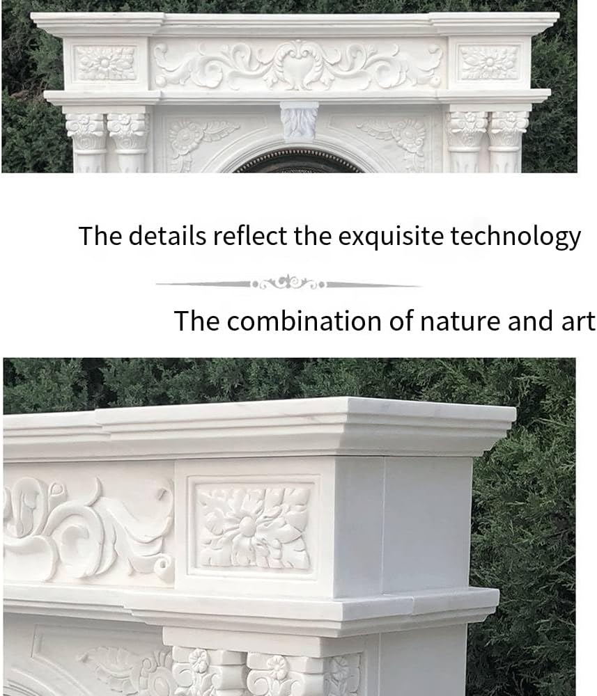 (can be customized size) 59 Inch x 47.2 Inch marble Fireplace Mantel Surround Kit with Shelf and Trim，Italian flower stone,Natural stone Roman pillar, marble mantel，Villa living room carved mantel
