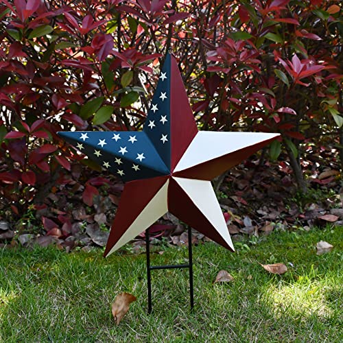 Morning View Metal Barn Star Garden Stakes American Flag Stars Yard Sign Outdoor Decorative Patriotic Star Lawn Decor 4Th Of July Memorial Day Decorations U.s. Flags Ornaments Outside 12" #TOP3