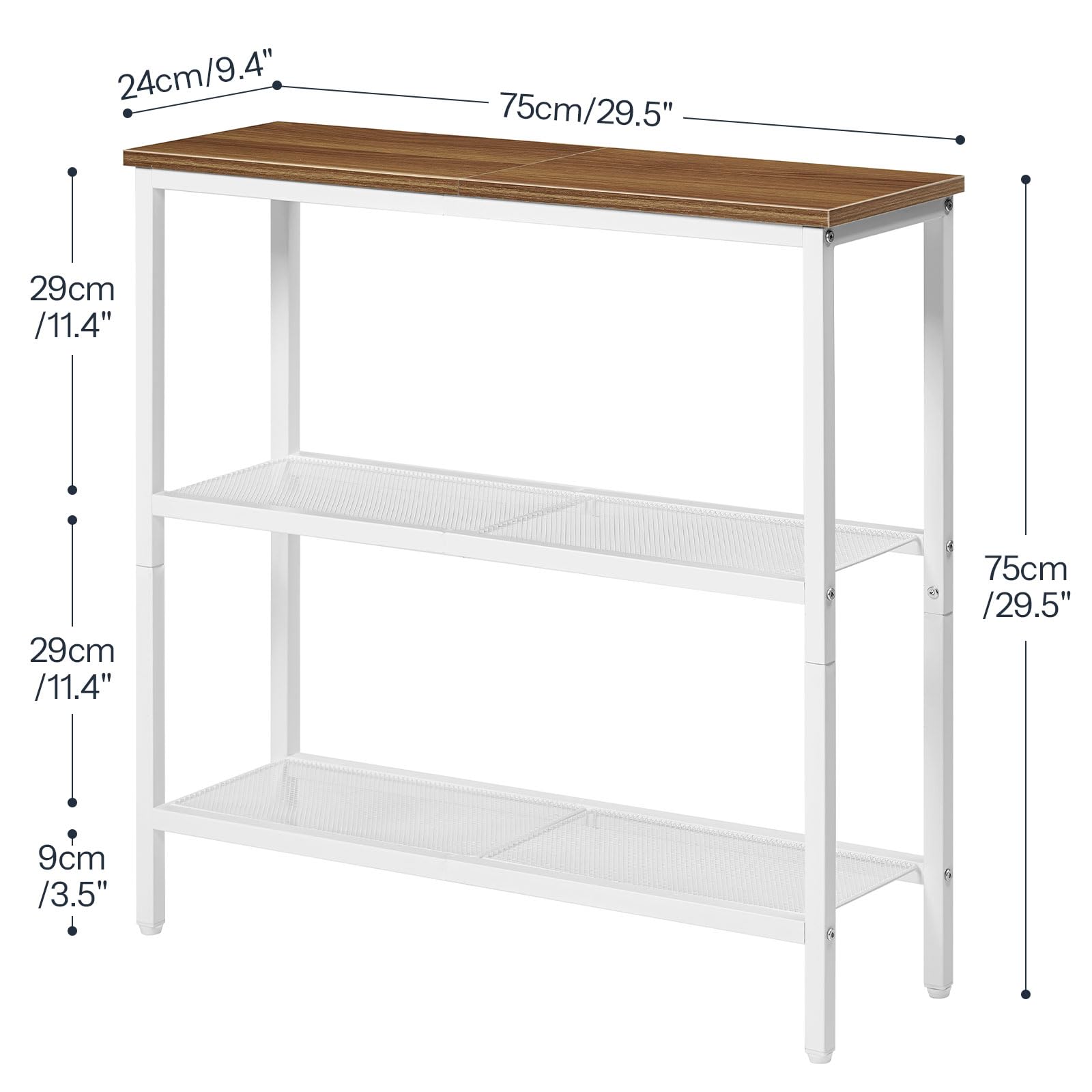 HOOBRO Table Console, Table d'Appoint avec 2 Étagères de Treillis, Table Canapé, Cadre en Métal, Design Industriel, pour Couloir, Entrée, Salon, Chambre et Bureau, Blanc et Noyer EWH73XG01