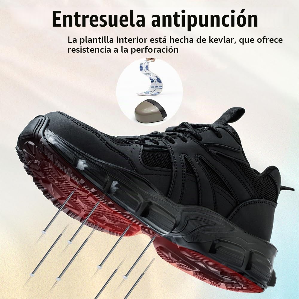 Zapatos de Seguridad para Mujer Ligeras Punta de Acero Zapatillas Cómodos Antideslizante de Trabajo Transpirable Calzado de Seguridad 36-42EU