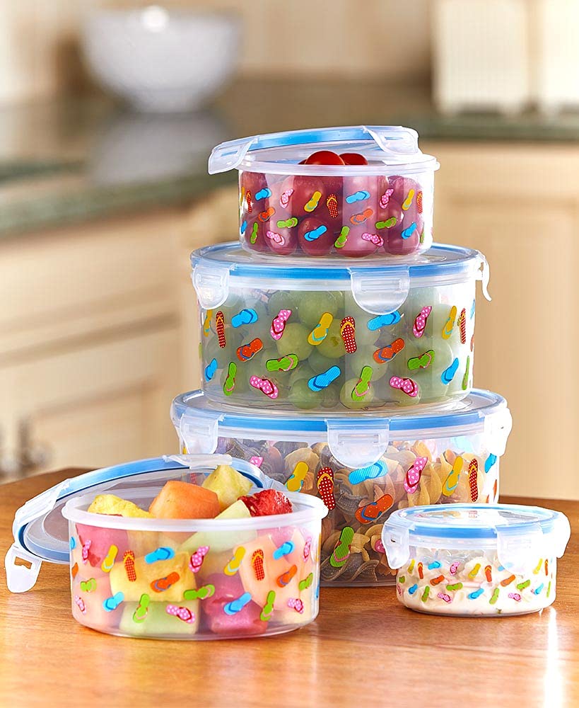 Airtight Food Storage Containers with Lids - Set of 5 – Round - Meal Prep – Kitchen Storage - Flip Flop