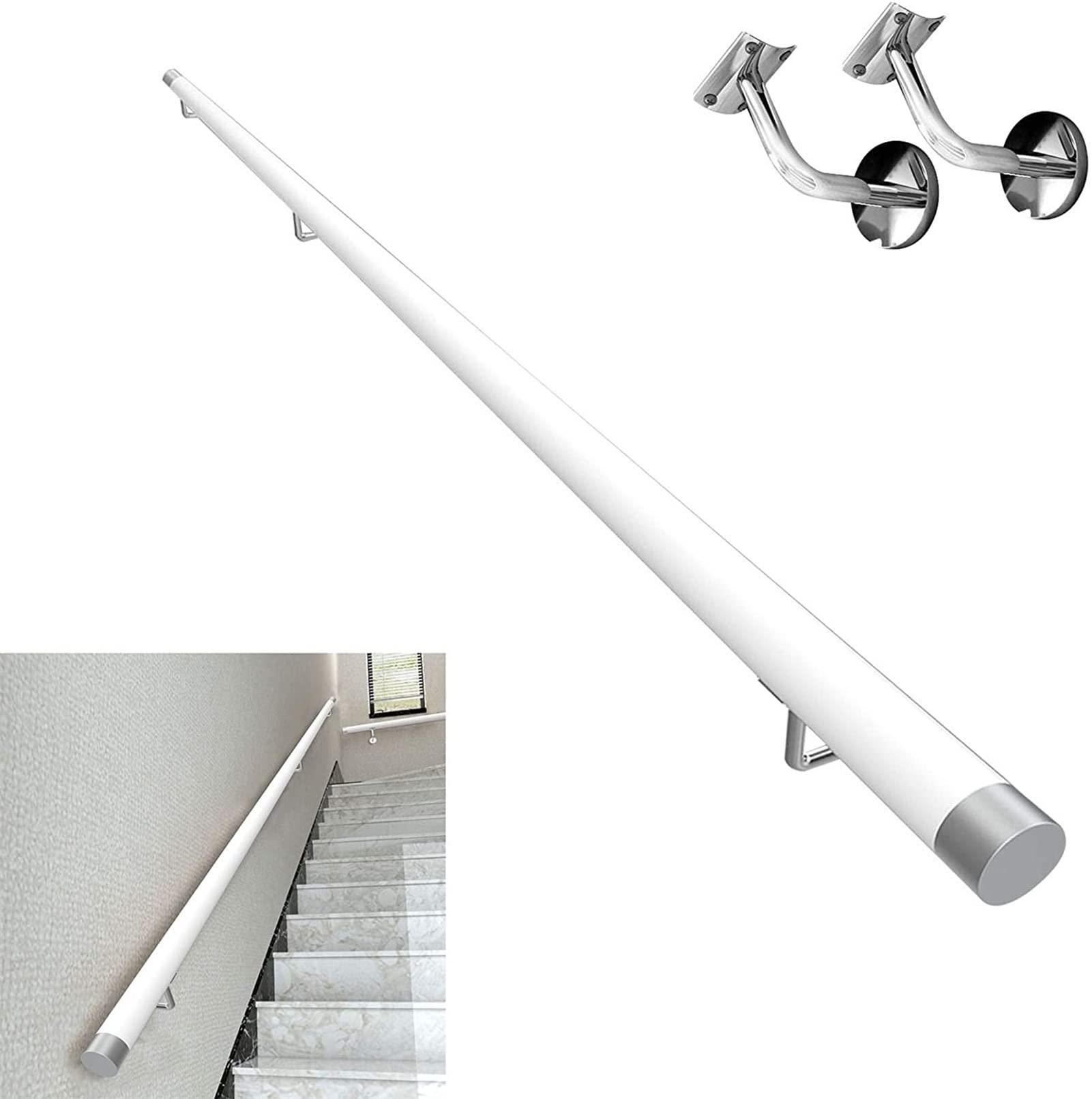 Garde-corps en bois massif pour rampe d'escalier ronde blanche avec kit complet de fixation
