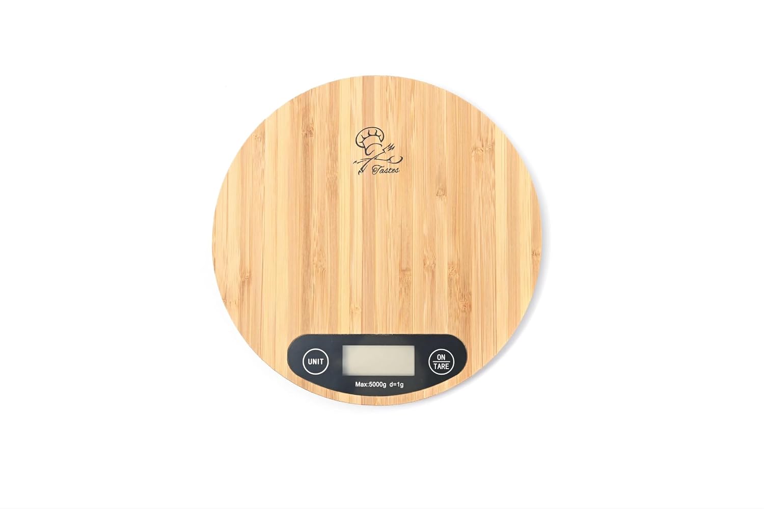 Tastes Round Wood Digital Kitchen Scale, up to 5KG, with All Units and Decorative Design