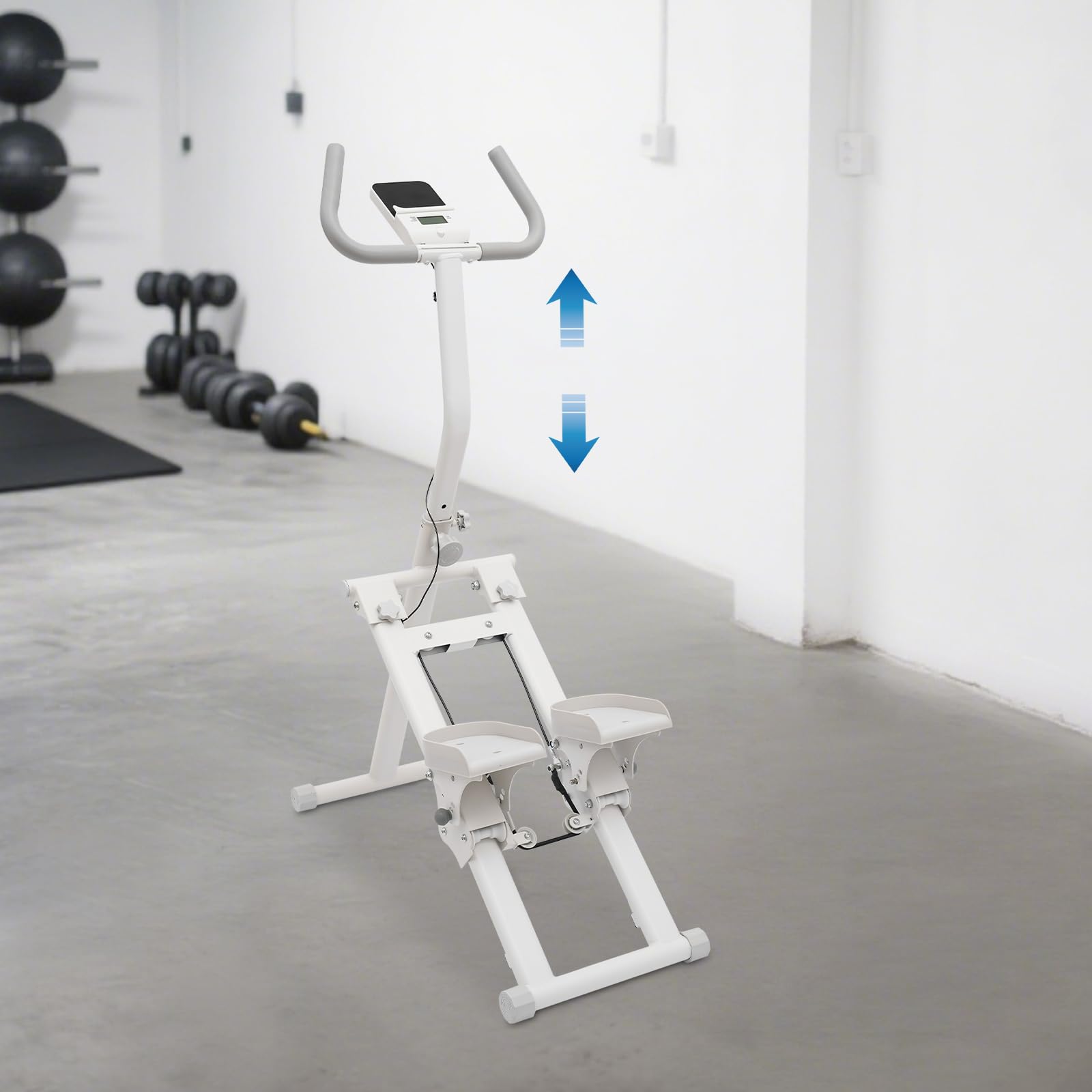 Weiß Kletter-Stepper-Gerät Hause, klappbares Treppen Klettergerät Vertikaler Treppensteiger, für Heim-Fitnessstudios, kommerzielle Fitnesscenter, Schlafzimmer und Wohnzimmer 37,5 * 85,5 * 114-125 cm