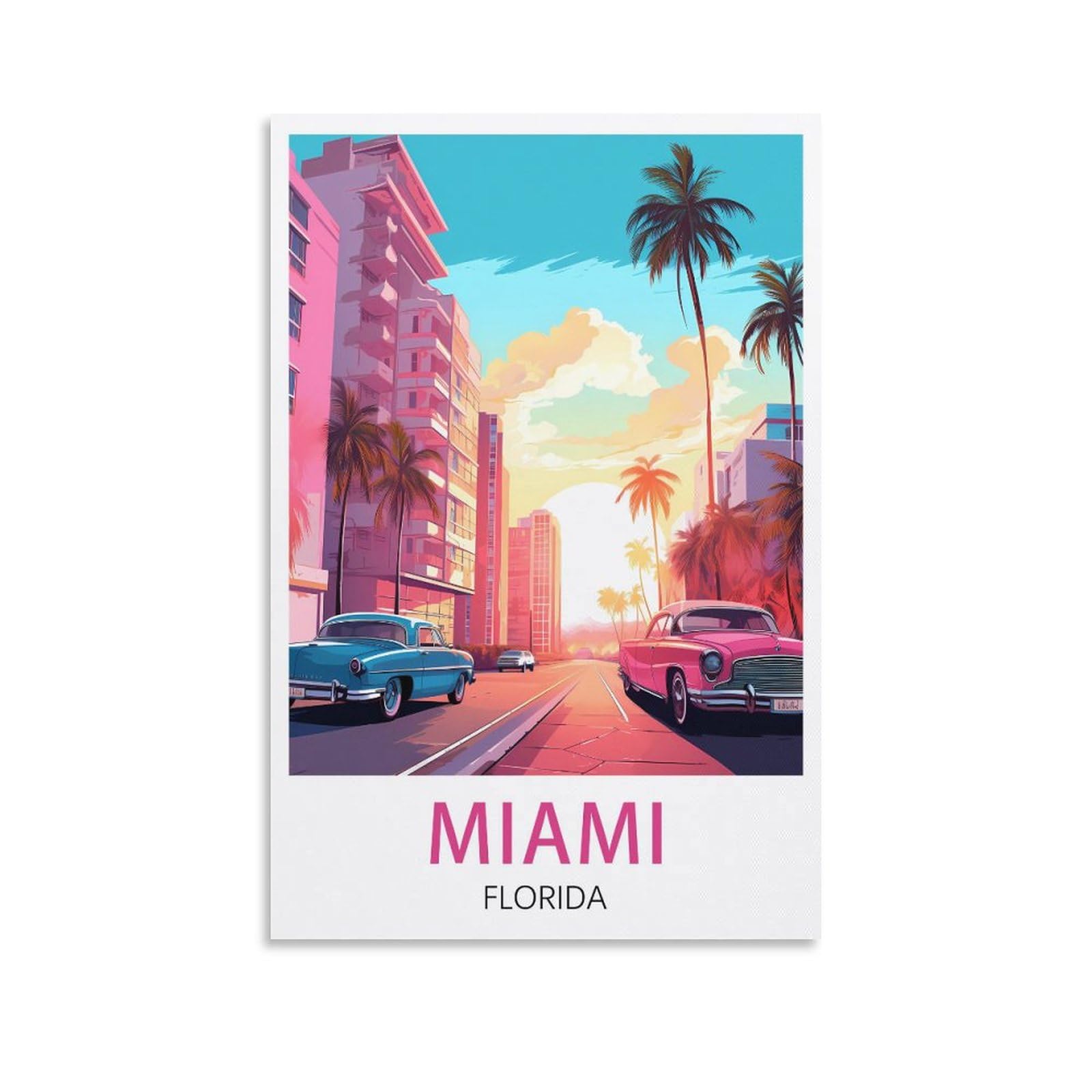 Orbana Unframe-Style Miami Florida Vintage Travel Poster 08X12inch(20X30cm) Canvas Print For Living Room, Bedroom, Dorm, Home, Office Wall Decoration