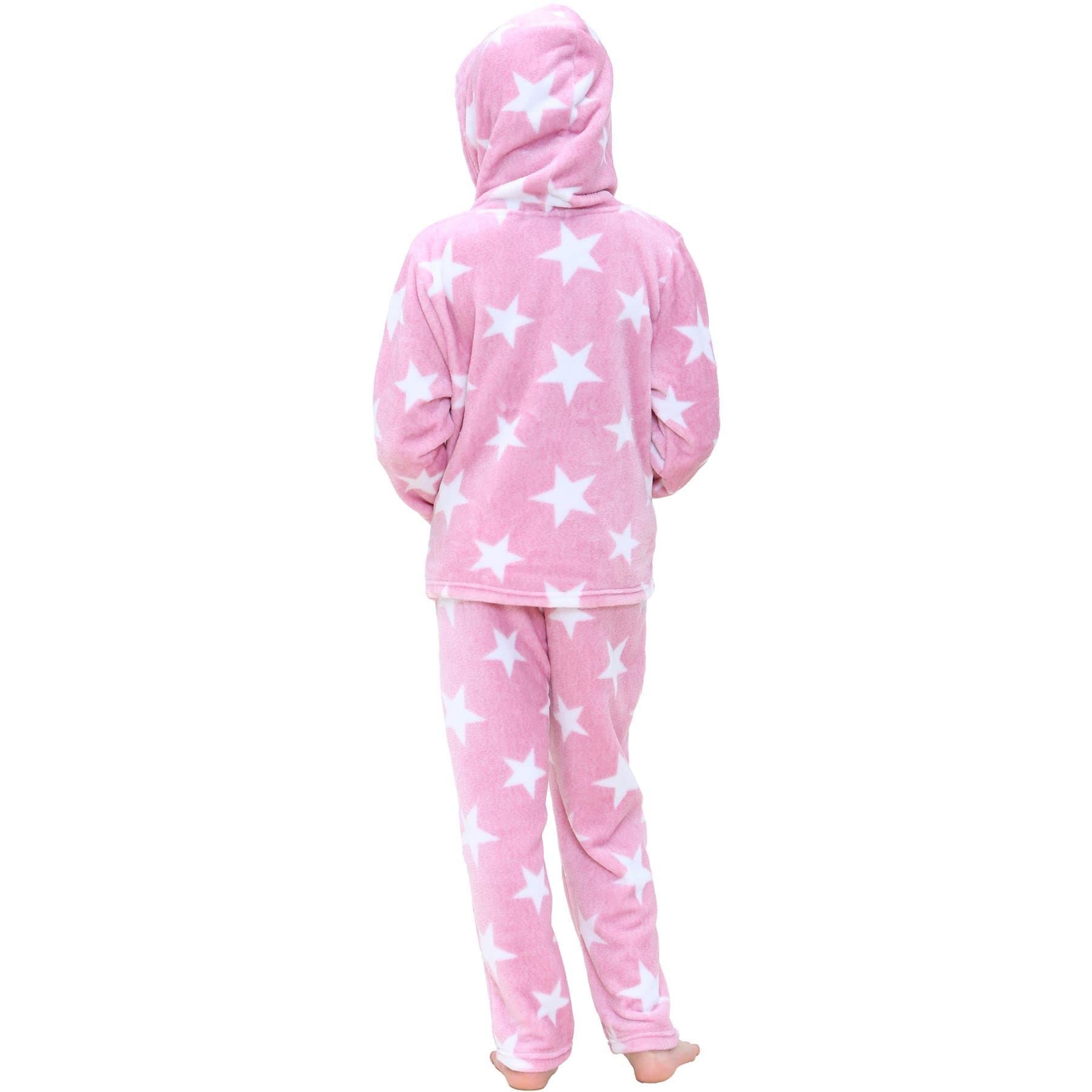 A2Z 4 Kids Girls Stars Fleece Pyjamas Extra Soft Loungewear Flanelowa polarowa bielizna nocna Kieszenie kangurkowe Kaptur Piżamy Zestawy Strojów Wiek 5-13 Lat
