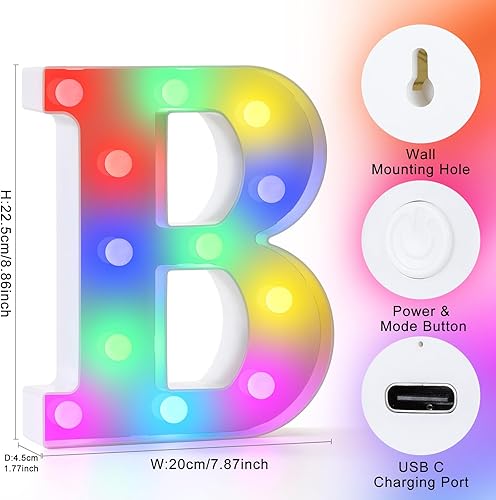 Miniatura 37 de mooncow Letras iluminadas recargables, letras de marquesina duraderas, luz nocturna inicial colorida para niños con control remoto, luces LED