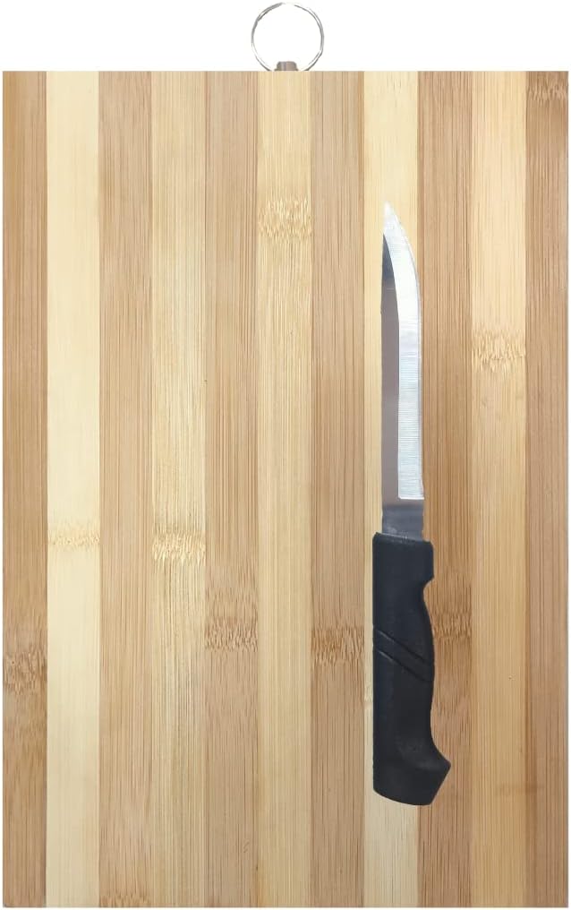 Wooden Chopping Board with Sharp Edged Stainless Steel Knife, Cutting Kitchen,Heavy Duty Choping-Board Vegetable,Fruit Cutter, Meats vegitable Chopper Boards,Safe Durable, (L-Size 34cmX24cm)